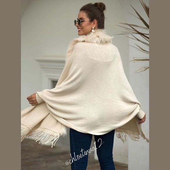 NEW Elegant Soft Fur Sweater Poncho Shawl - Picture 5 of 15
